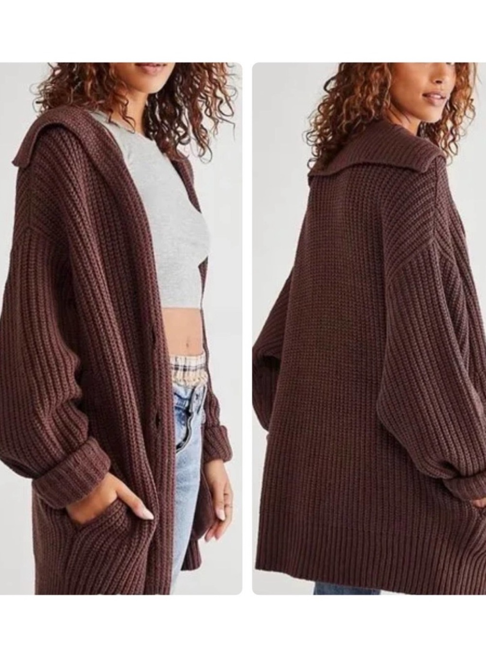 Free People Swim Too Deep Cardi size XS in Brown oversized button front ribbed
